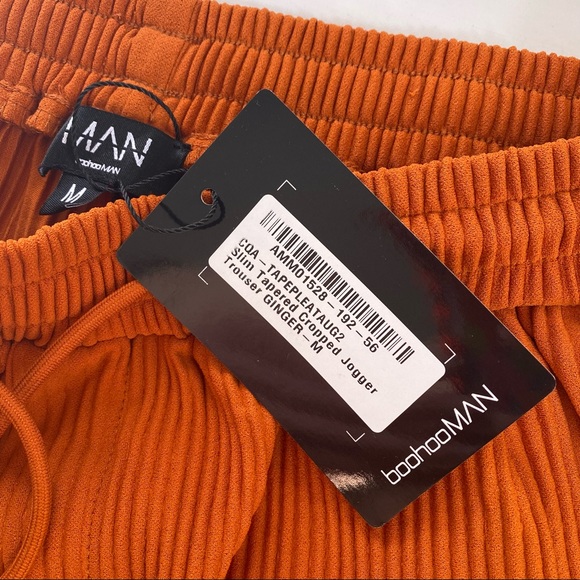 BooHoo Man Pleated Burnt Orange Trousers with Drawstring - Size M - Picture 3 of 4